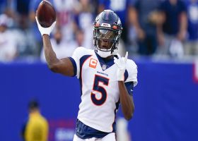 Teddy B rips cross-field pass to leaping Hamler to convert third down