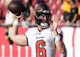 Mayfield shows his pass-on-the-move ability during  7-yard dart to Trey Palmer