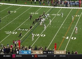 Carr evades pressure on third-down to locate Olave for 15-yard gain