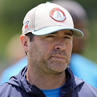 Tennessee Titans head coach Brian Callahan during an NFL football practice Wednesday, May 29, 2024, in Nashville, Tenn. (AP Photo/George Walker IV)