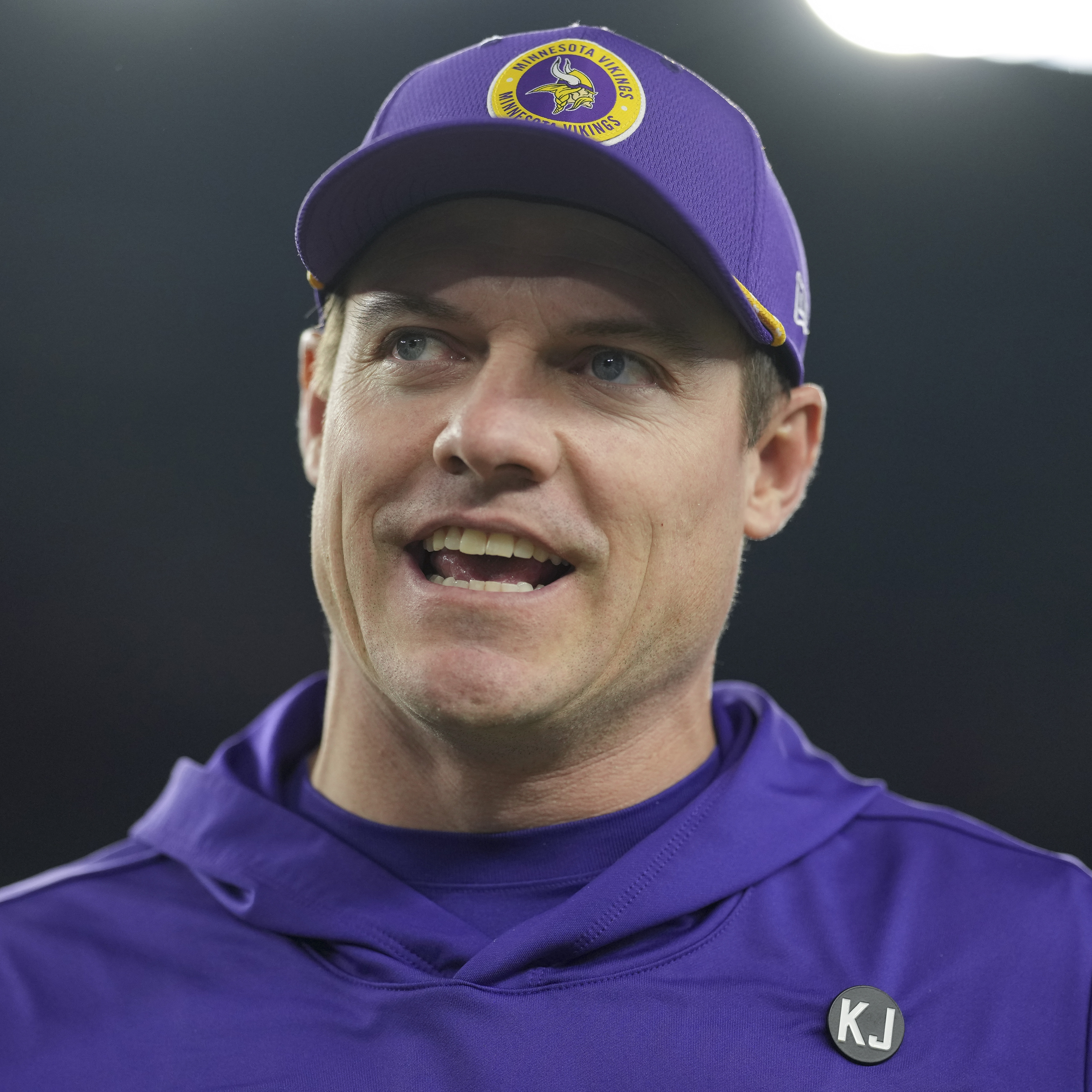 Minnesota Vikings head coach Kevin O'Connell looks on prior to an NFL football wild card playoff game against the Los Angeles Rams, Monday, Jan. 13, 2025, in Glendale, Ariz. The Rams defeated the Vikings, 27-9. (Ben Liebenberg via AP)