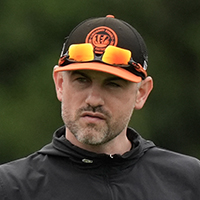 Cincinnati Bengals quarterback Joe Burrow stands with offensive coordinator Dan Pitcher during the NFL football team's practice on Tuesday, May 7, 2024, in Cincinnati. (AP Photo/Carolyn Kaster)