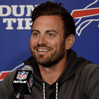 FILE - Buffalo Bills linebackers coach Bobby Babich addresses the media prior to NFL football practice in Orchard Park, N.Y., Tuesday, May 30, 2023. The Bills promoted linebackers coach Bobby Babich to take over as the team's defensive coordinator on Tuesday, Jan. 30, 2024. (AP Photo/Jeffrey T. Barnes, File)