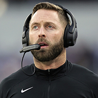 Arizona Cardinals head coach Kliff Kingsbury paces ther sidelines during an NFL football game against the Los Angeles Rams Sunday, Nov. 13, 2022 in Inglewood, Calif. The Cardinals defeated the Rams 27-17. (Greg Trott via AP)