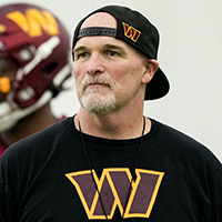 Washington Commanders head football coach Dan Quinn watches during an NFL rookie minicamp football practice in Ashburn, Va., Friday, May 10, 2024. (AP Photo/Susan Walsh)