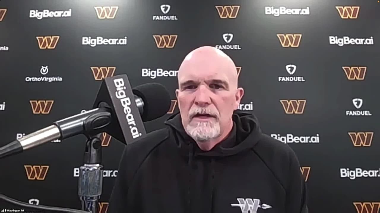 Washington Commanders head coach Dan Quinn addresses questions around ...
