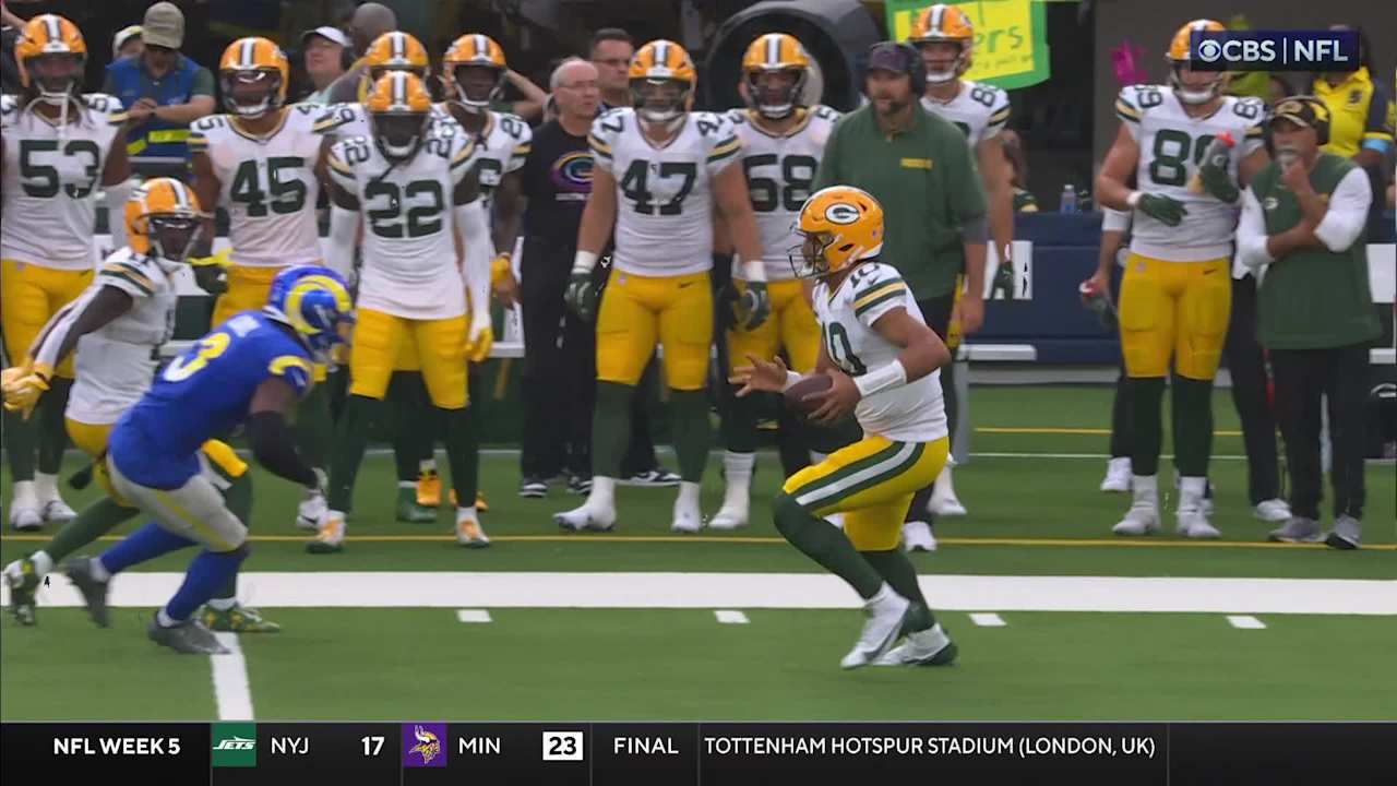 Green Bay Packers quarterback Jordan Love turns third-and-12 vs. Los ...