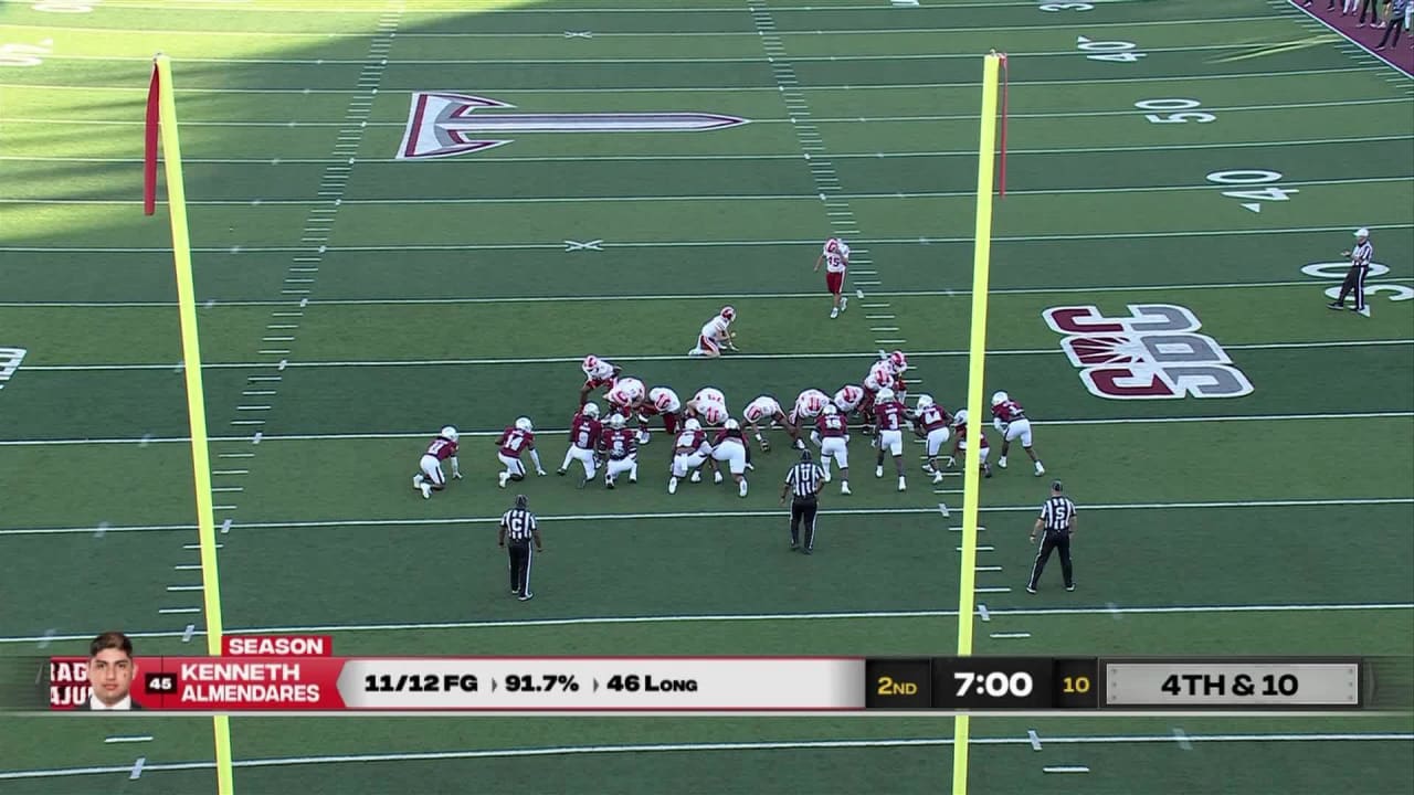 Louisiana Ragin' Cajuns kicker Almendares drills 35yard FG