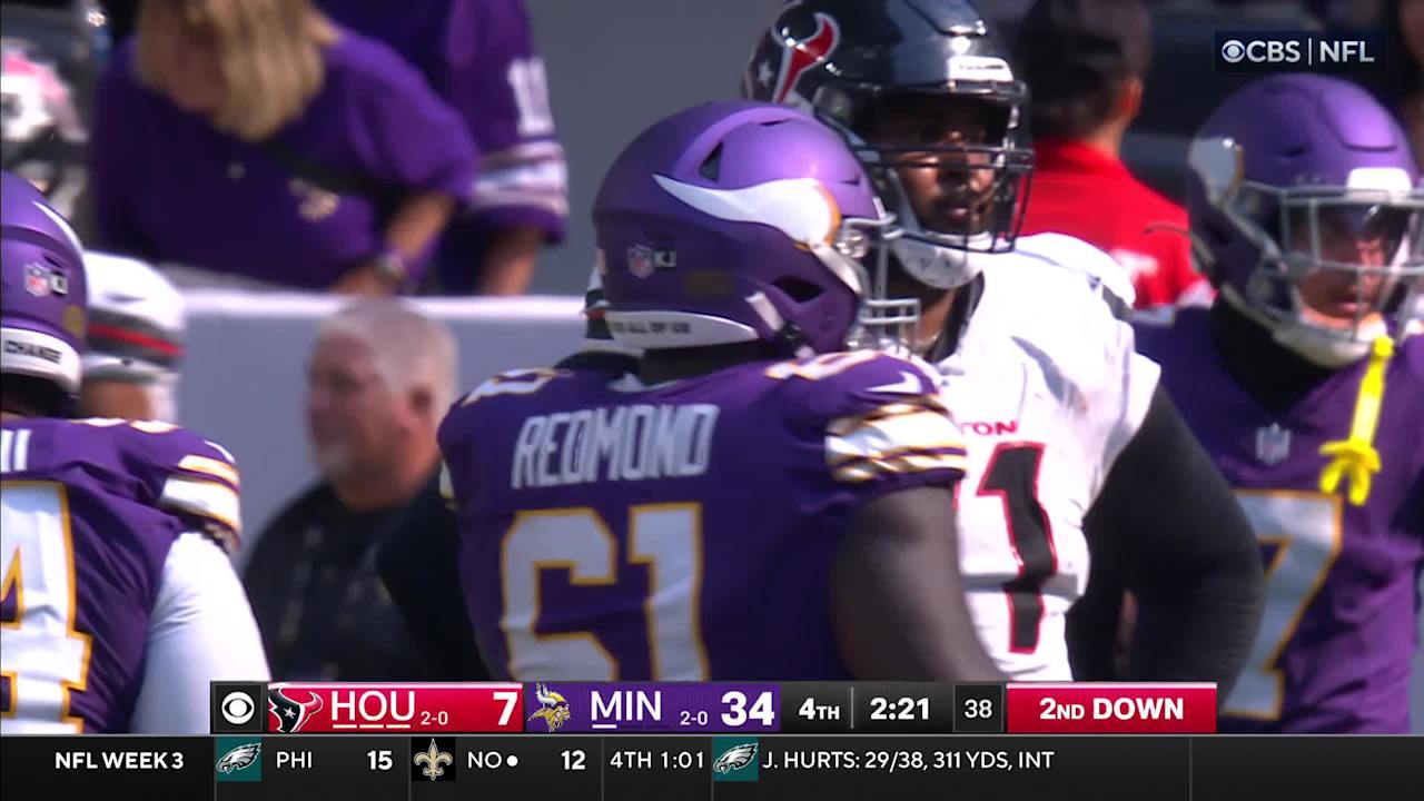 Minnesota Vikings defensive lineman Jalen Redmond buries Houston Texans ...