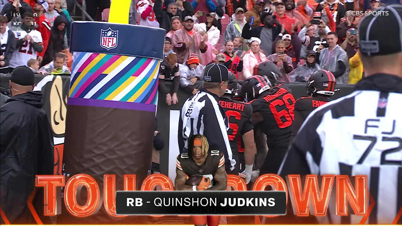 Cleveland Browns running back Quinshon Judkins gets his third touchdown ...
