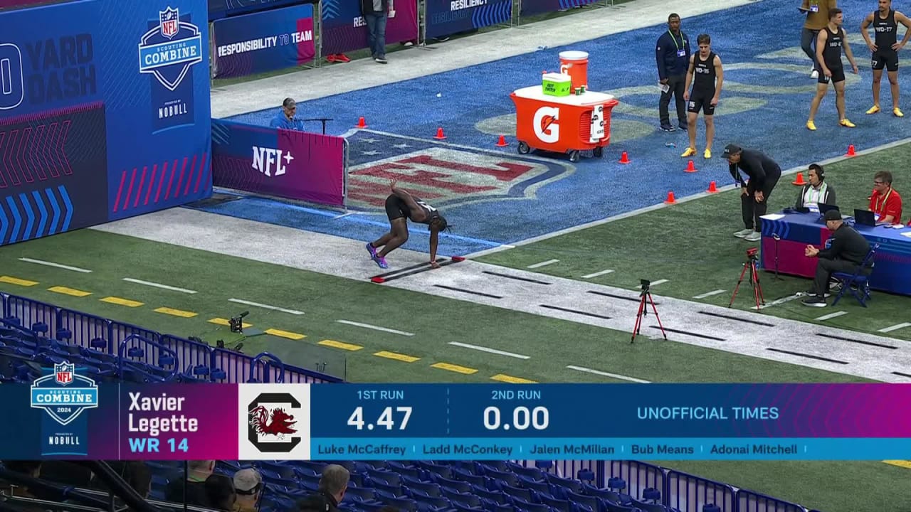 Wide receiver Xavier Legette runs 40yard dash at 2024 combine
