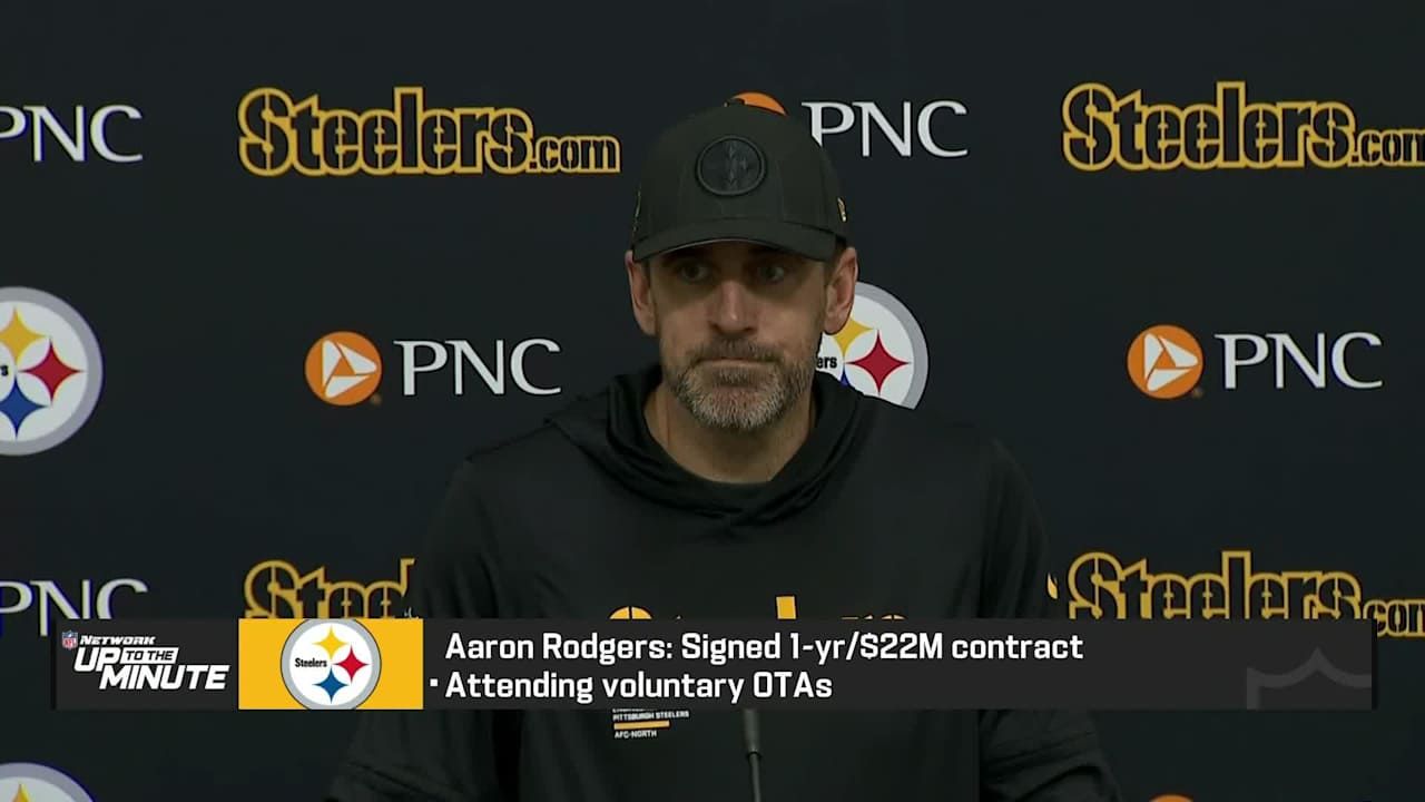 Pittsburgh Steelers quarterback Aaron Rodgers speaks to media following ...