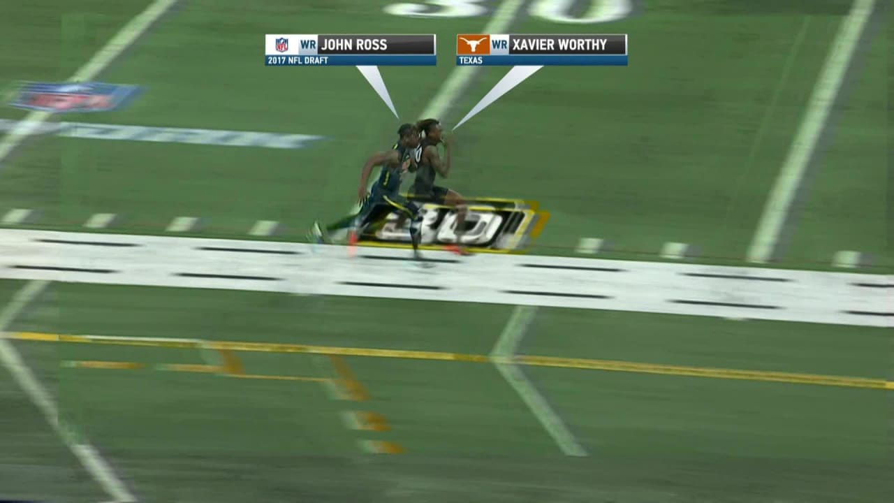 Simulcam Wide receiver Xavier Worthy's 40yard dash in 2024 vs. John