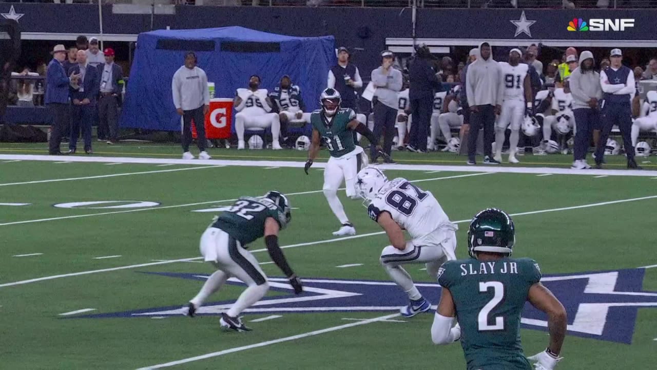 Dallas Cowboys quarterback Dak Prescott zips 27yard seam throw to Cowboys tight end Jake Ferguson