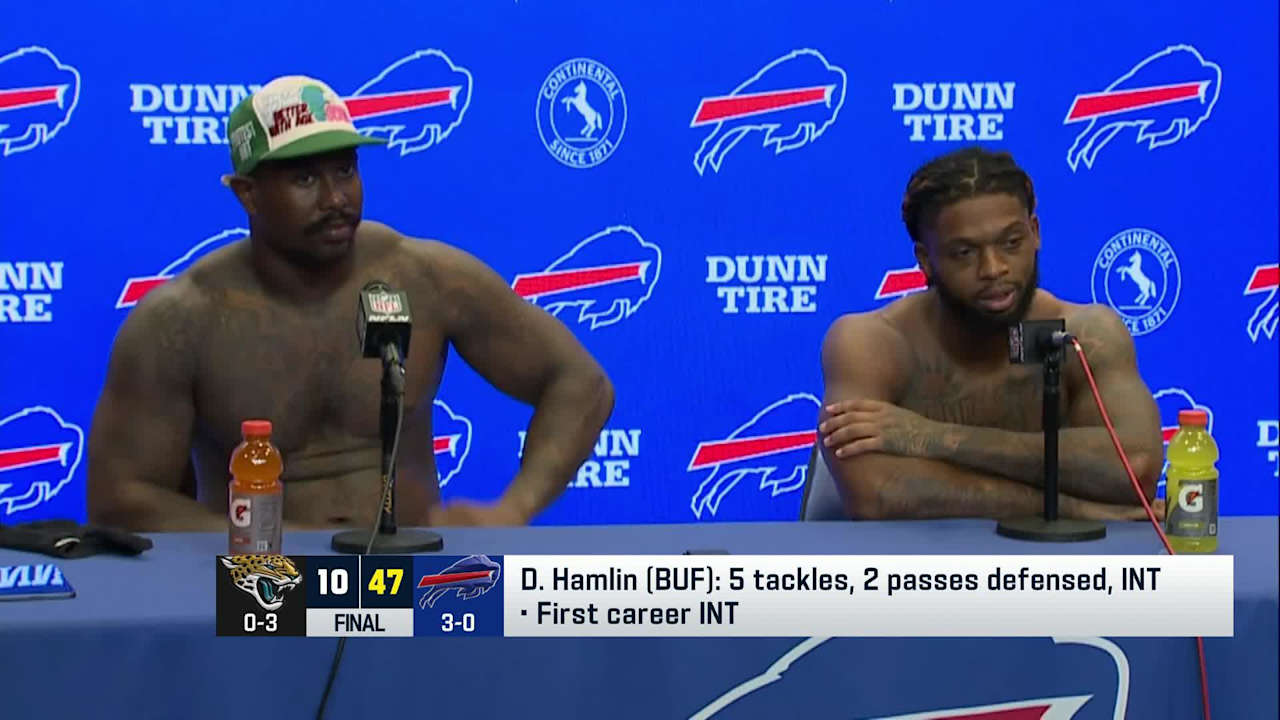Buffalo Bills safety Damar Hamlin expresses emotions after securing his ...