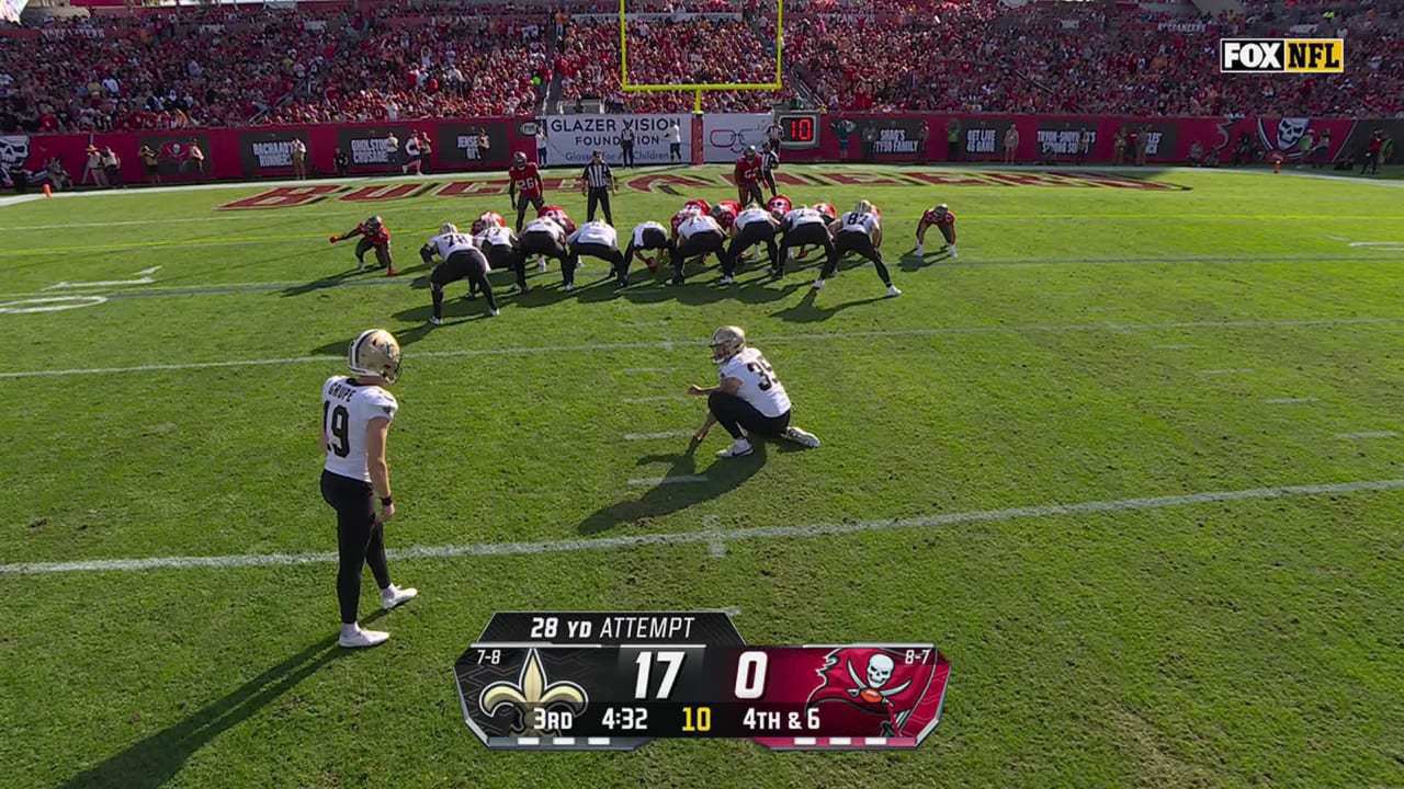 New Orleans Saints kicker Blake Grupe's 28yard field goal extends