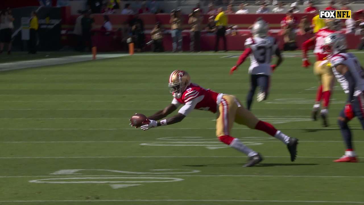 San Francisco 49ers wide receiver Brandon Aiyuk goes parallel to ground ...