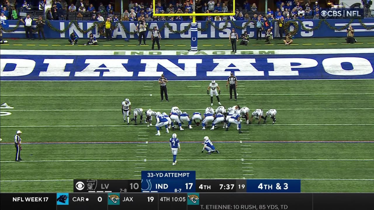 Indianapolis Colts kicker Matt Gay knocks through 33-yard FG to extend  Colts lead to 10 over Las Vegas Raiders