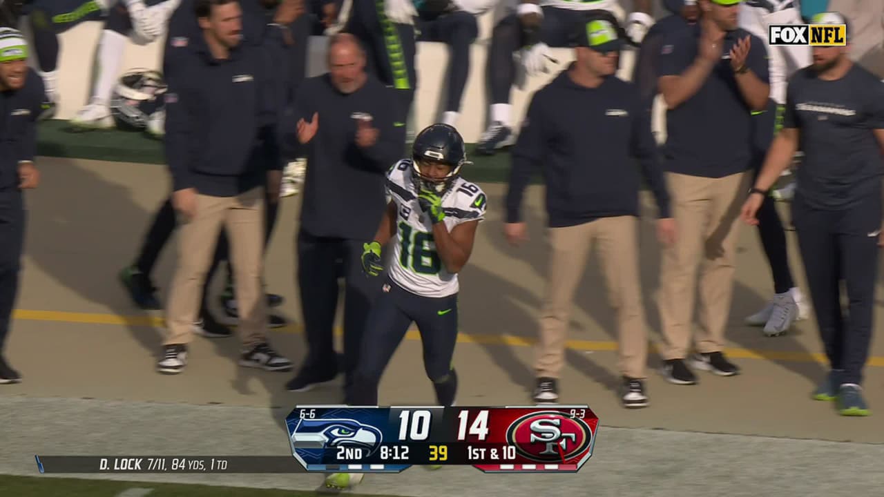 Seattle Seahawks quarterback Drew Lock goes downfield to wide receiver ...