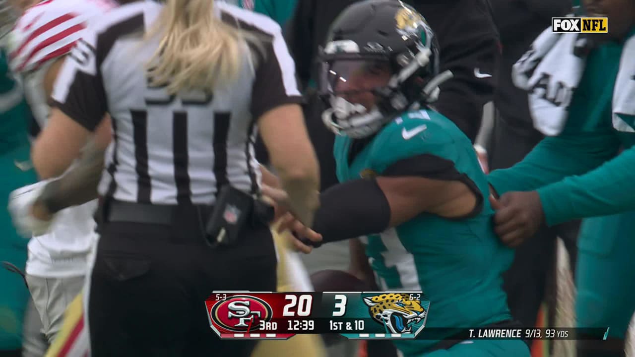 Jacksonville Jaguars quarterback Trevor Lawrence's 26yard loft to wide