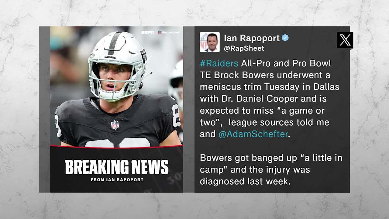 Las Vegas Raiders tight End Brock Bowers (meniscus) is OUT for week 1 ...