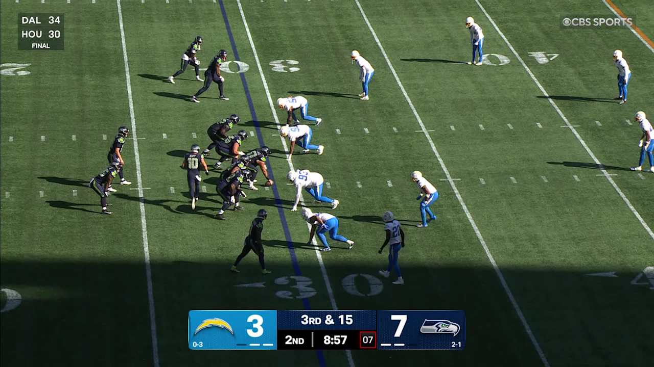 Seattle Seahawks quarterback Sam Darnold's 28-yard completion to wide ...
