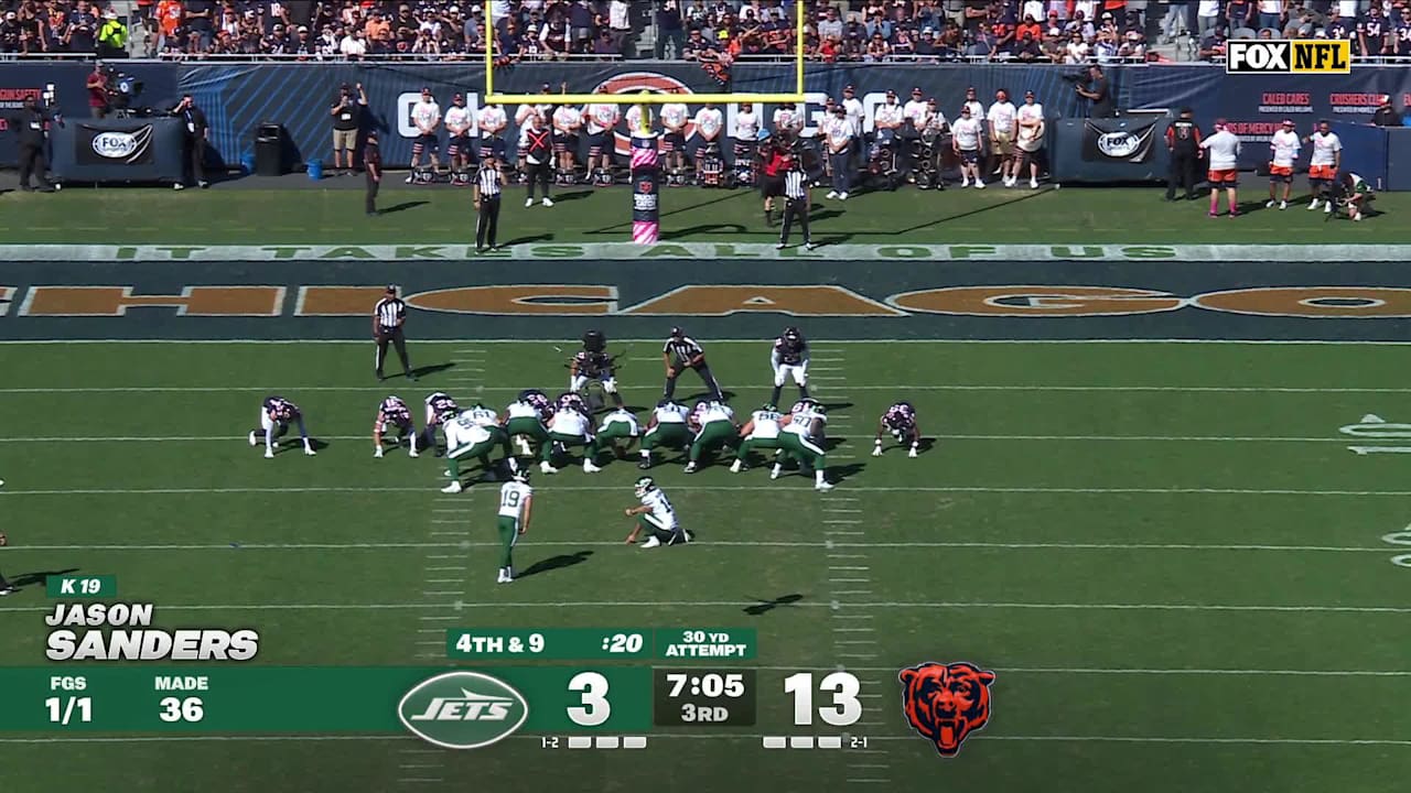 New York Jets kicker Jason Sanders' 30-yard FG cuts Bears lead to seven