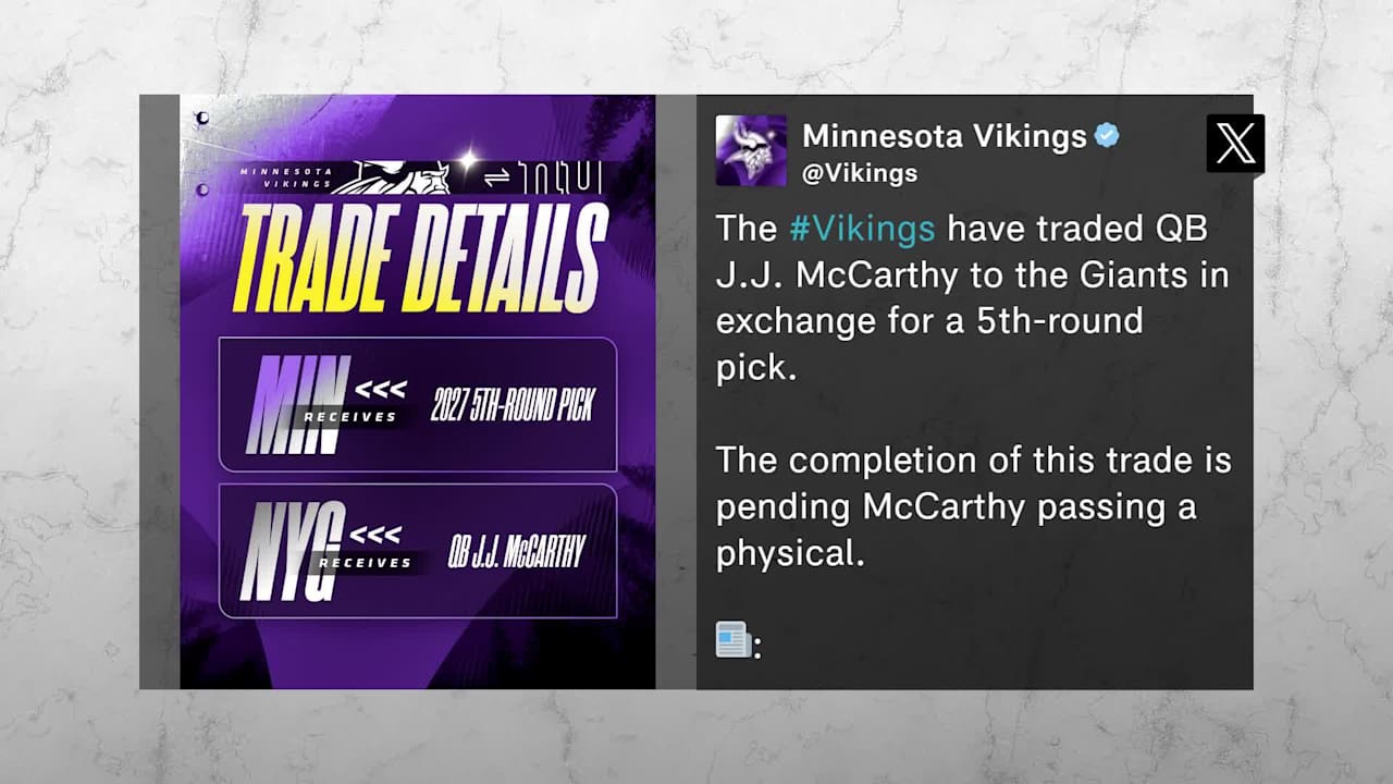Minnesota Vikings quarterback J.J. McCarthy traded to the New York Giants | 'The NFL Report'