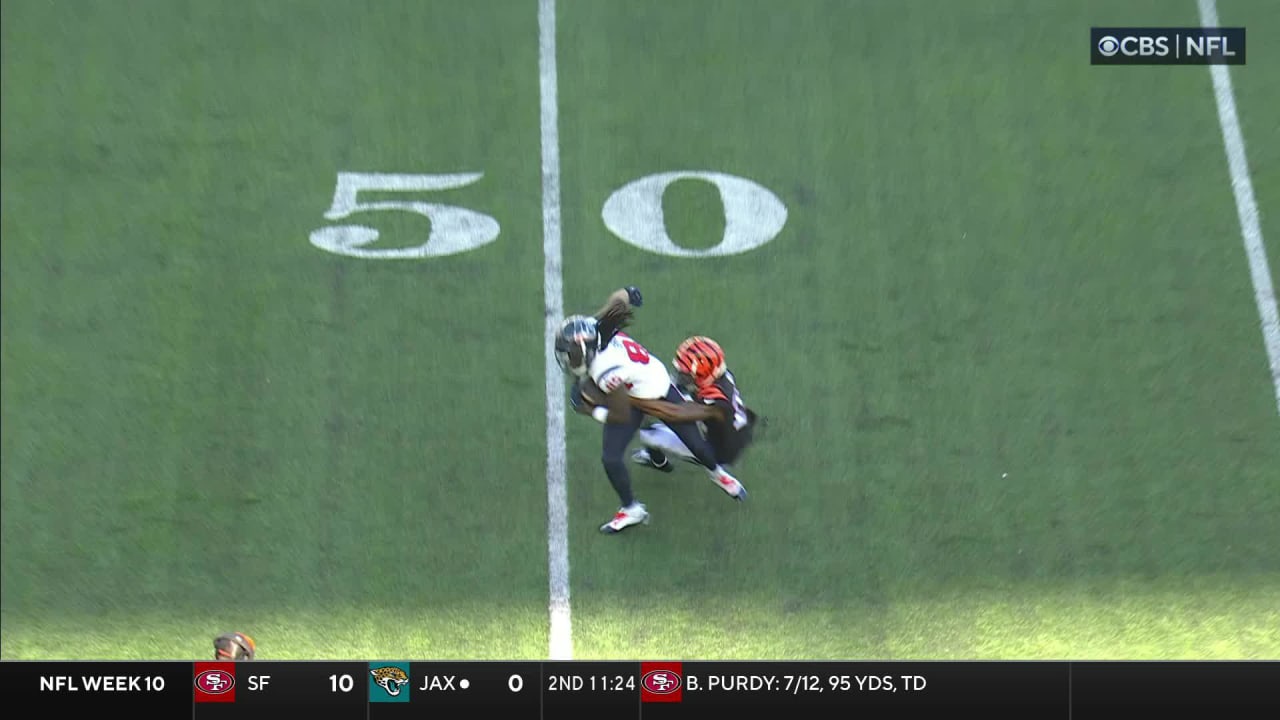 Houston Texans quarterback C.J. Stroud lofts 29yard pickup for wide