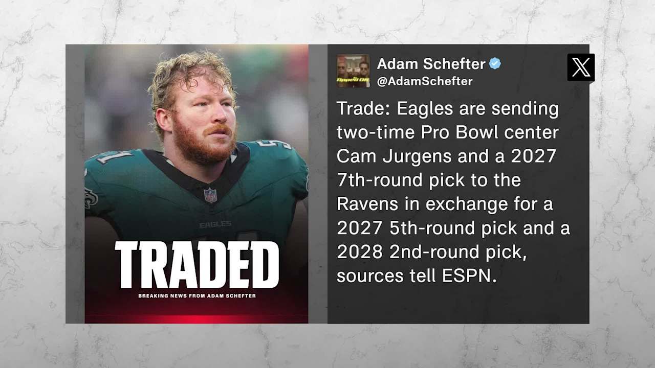 Pro Bowl center Cam Jurgens traded from the Philadelphia Eagles to the ...