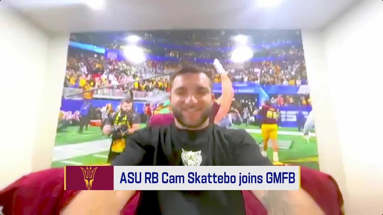 'Angry Runs' favorite Cameron Skattebo shows off draft party setup | 'GMFB'