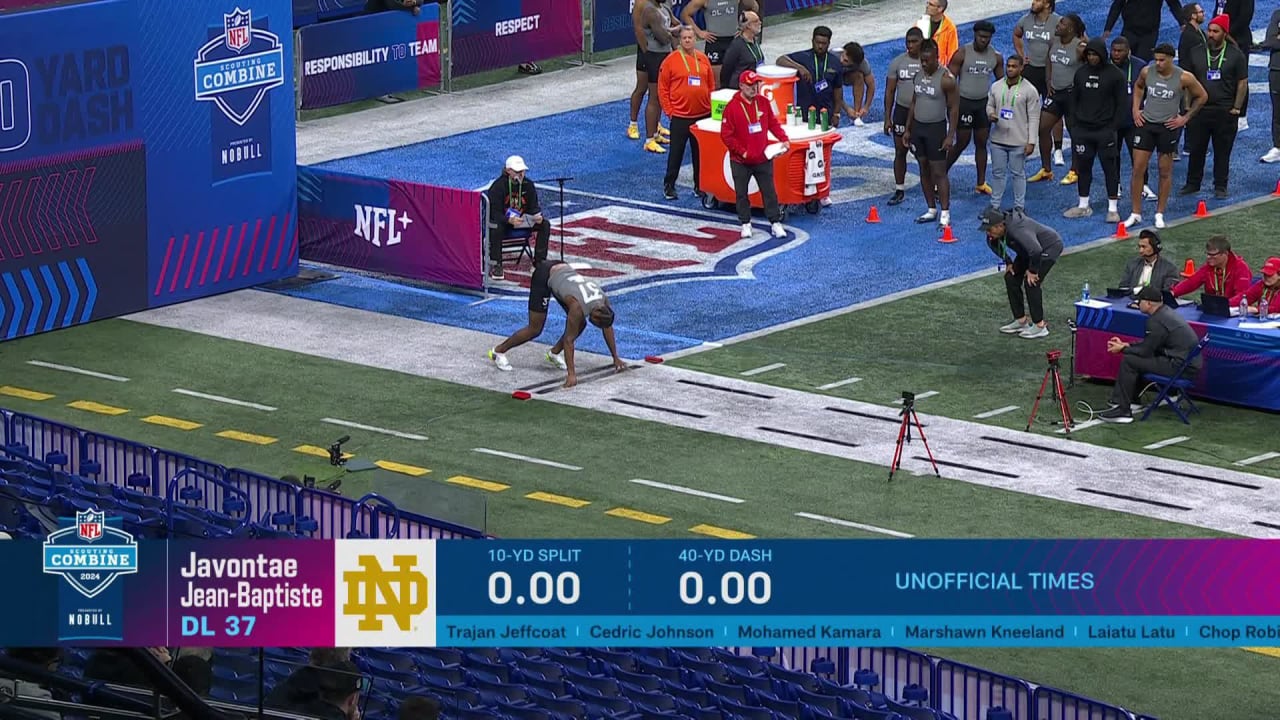 EDGE rusher Javontae JeanBaptiste runs the 40yard dash at the 2024