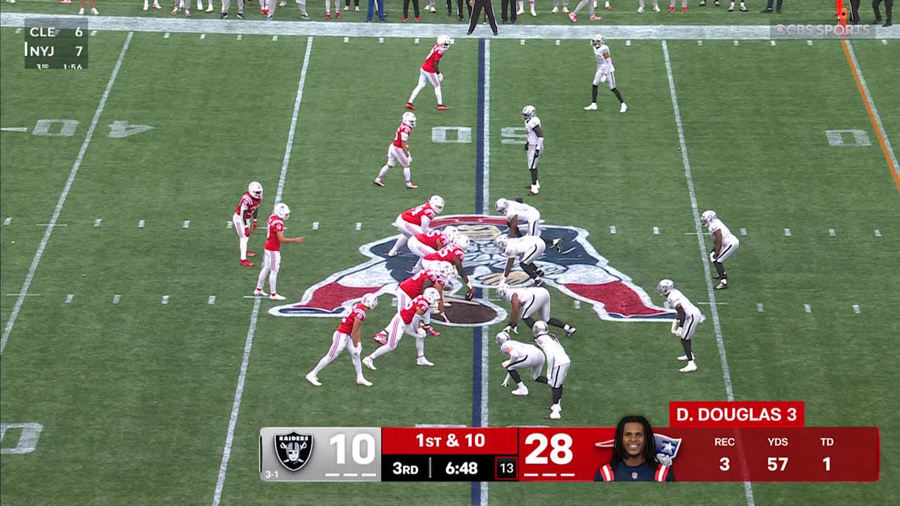 New England Patriots quarterback Drake Maye drops the ball in the ...