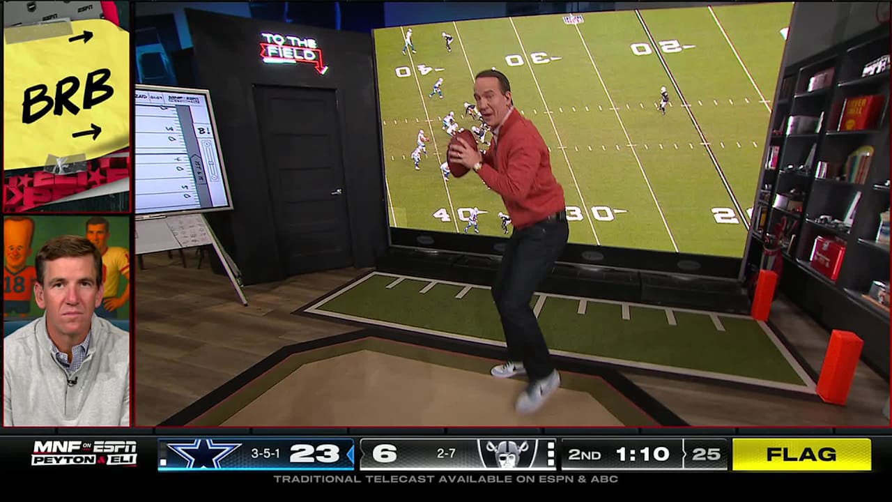 Peyton Manning demonstrates Dallas Cowboys quarterback Dak Prescott's ...
