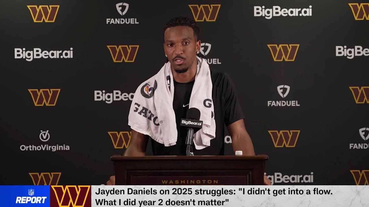 Washington Commanders quarterback Jayden Daniels discusses sophomore ...