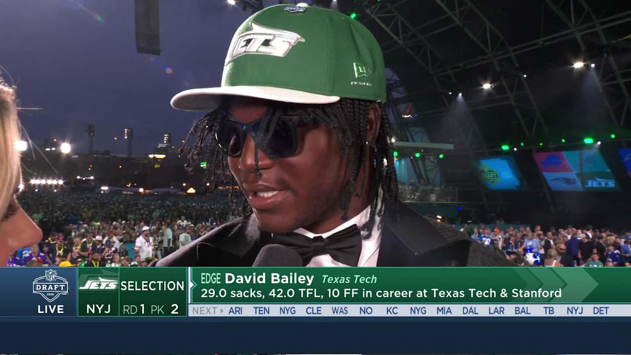New York Jets EDGE David Bailey reacts to being the first defensive ...