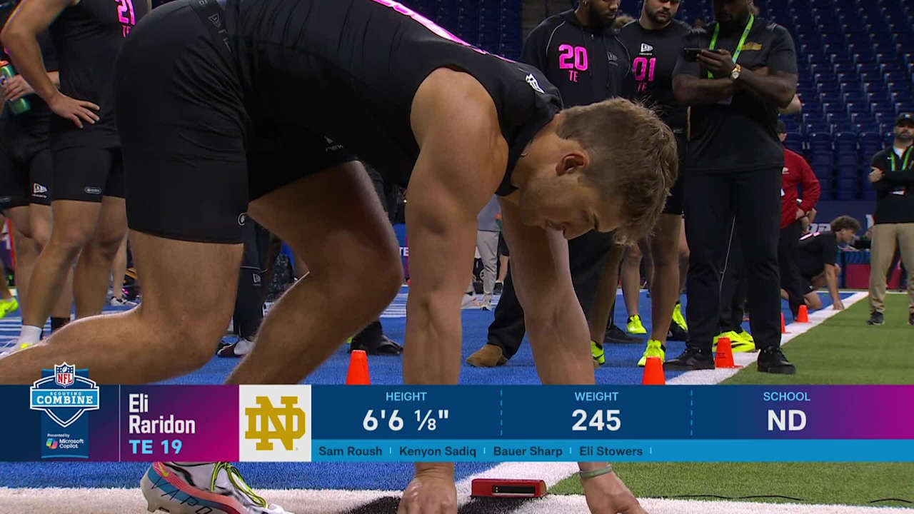 Tight end Eli Raridon runs official 4.62-second 40-yard dash at 2026 ...