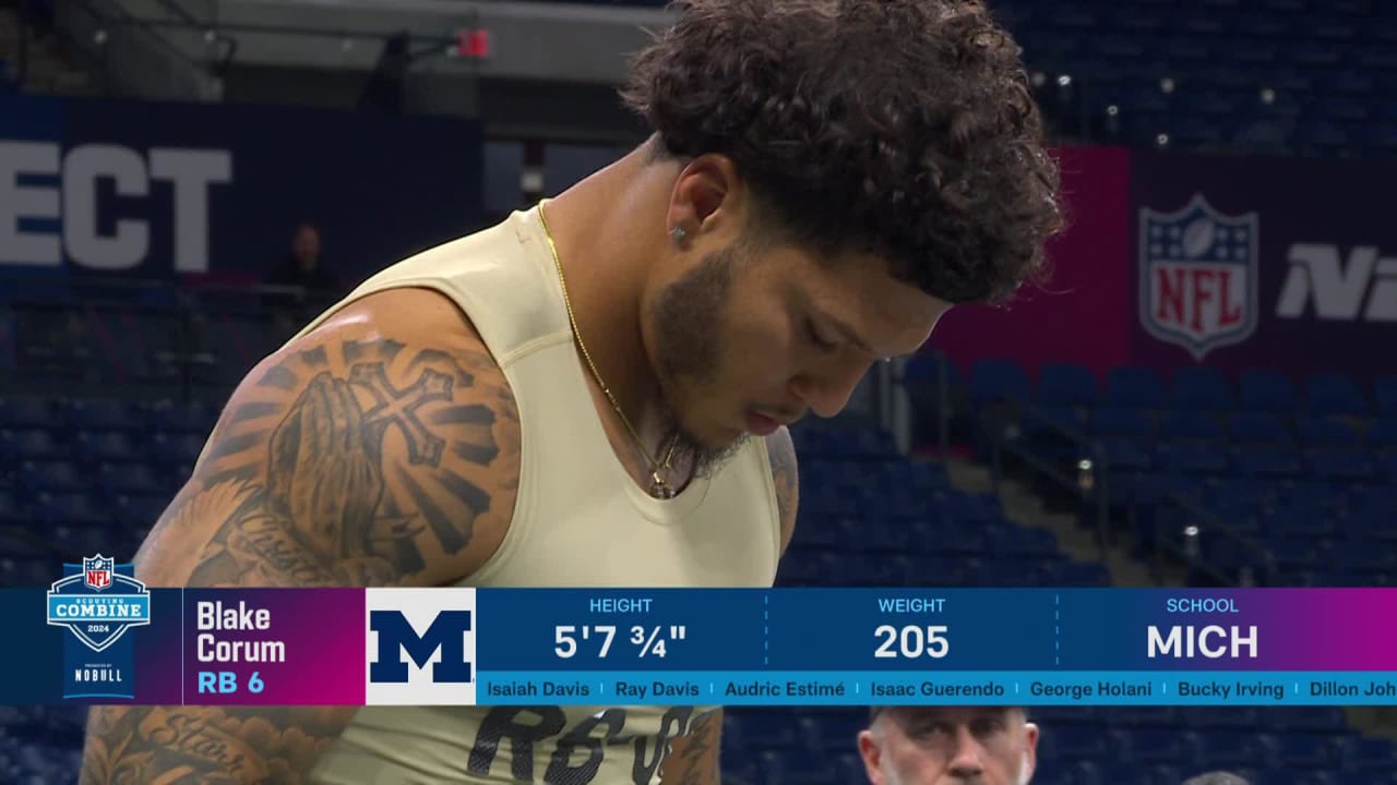 Running back Blake Corum runs official 4.53second 40yard dash at 2024