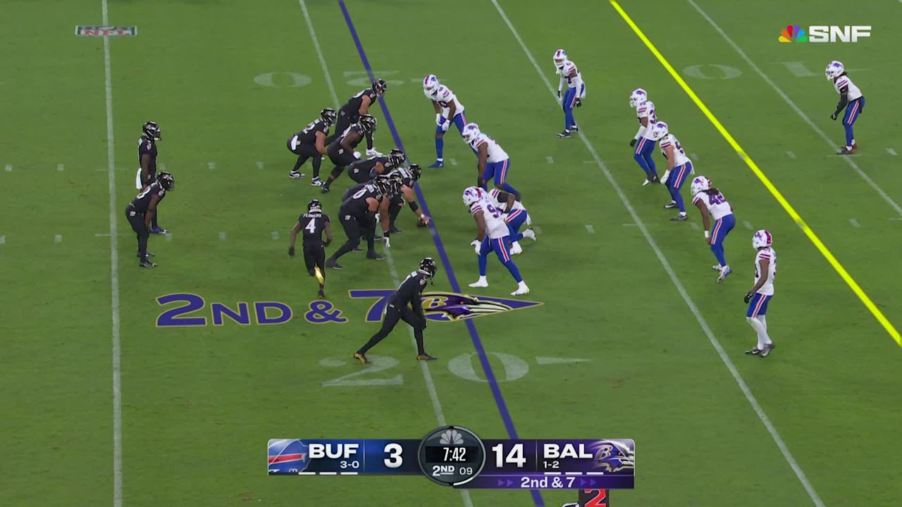 Baltimore Ravens running back Justice Hill's stutter-step burns Buffalo ...