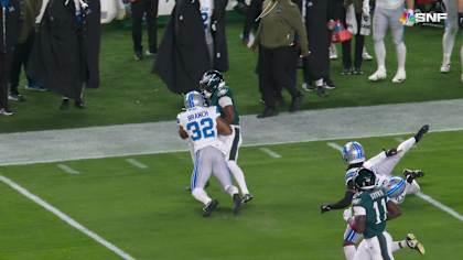 Jalen Hurts' 34-yard deep ball to Dotson ends with an unnecessary roughness  penalty on Lions