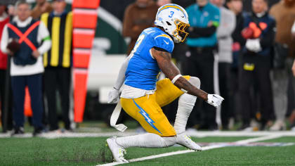 Derwin James Jr. #3 of the Los Angeles Chargers forces a fumble