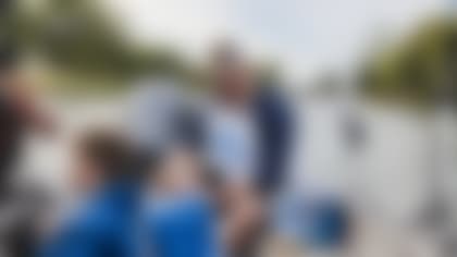 Kids and families attending the Frank Ragnow’s Fishing for Memories event at Lake St. Clair Shores in Harrison Township, MI on September 23, 2022. (Cheyenne Slaughter/Detroit Lions).