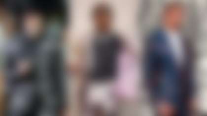 Joe Burrow (left), Justin Jefferson (center) and Justin Simmons are among the NFL players to seize the opportunity provided by the NFL spotlight to make a fashion statement. (Courtesy of Tom Marchitelli)