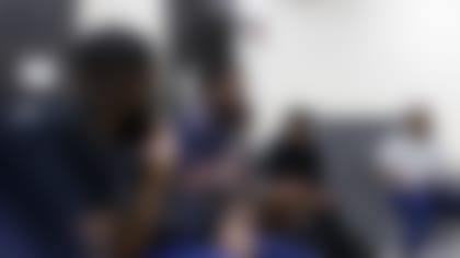 Chicago Bears defensive linemen Justin Jones (93) and Gervon Dexter Sr. (99) visit Carver Military Academy High School to speak with members of the BAM group, Tuesday, September 12, 2023, in Chicago, Illinois.