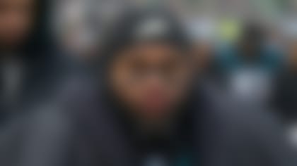 Philadelphia Eagles running back D'Andre Swift (0) looks on during the NFL football game against the Arizona Cardinals, Sunday, Dec. 31, 2023, in Philadelphia. (AP Photo/Chris Szagola)