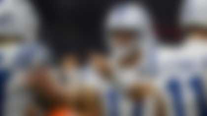Indianapolis Colts quarterback Daniel Jones (17) in the huddle during an NFL football game against the Denver Broncos, Sunday, Sept. 14, 2025, in Indianapolis. (AP Photo/Zach Bolinger)