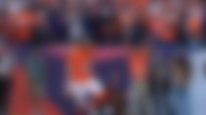 Denver Broncos quarterback Bo Nix (10) celebrates after scoring against the New York Giants during the second half of an NFL football game in Denver, Sunday, Oct. 19, 2025. (AP Photo/David Zalubowski)