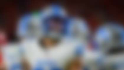 Detroit Lions safety Brian Branch looks to the scoreboard late in the fourth quarter of an NFL football game against the Kansas City Chiefs, Sunday, Oct. 12, 2025 in Kansas City, Mo. (AP Photo/Reed Hoffmann),