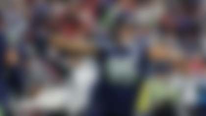 Seattle Seahawks defensive tackle Brandon Pili (95) celebrates a goal-line stop against the Houston Texans in the second half of an NFL football game Monday, Oct. 20, 2025, in Seattle. (AP Photo/John Froschauer)