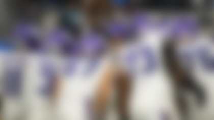 Minnesota Vikings players huddle during an NFL football game against the Los Angeles Chargers, Thursday, Oct. 23, 2025, in Inglewood, Calif. (AP Photo/Kyusung Gong)